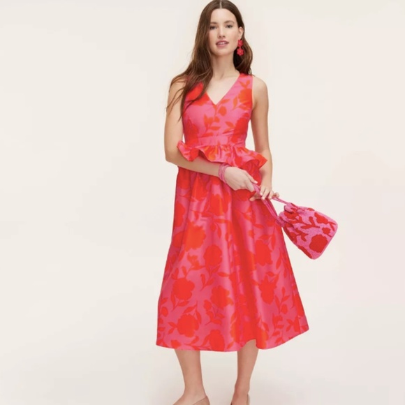 Kate Spade New York x Target, Rose Peplum Midi Dress Red and Pink - Picture 1 of 4